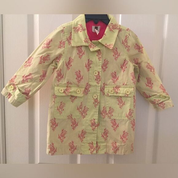 Tea Collection Girls Yellow and Pink Tulip Trench Coat Size 2T - Picture 1 of 7